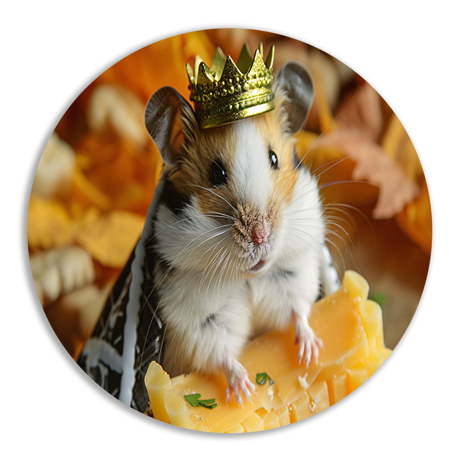 Hamster met kroon en kaas close-up forex muurcirkel