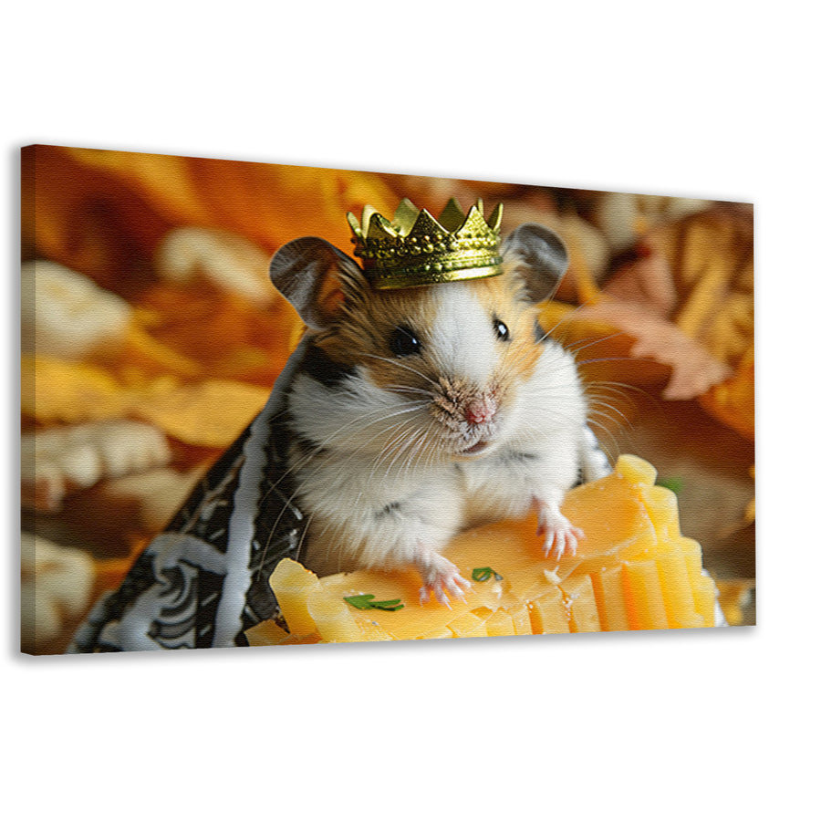 Hamster met kroon en kaas close-up canvas
