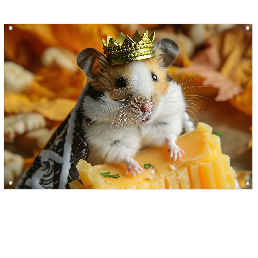 Hamster met kroon en kaas close-up tuinposter
