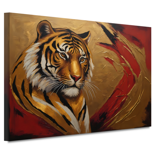 Gouden Tijger Moderne Kunst op Rood canvas