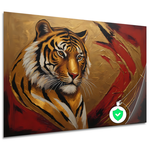 Gouden Tijger Moderne Kunst op Rood poster