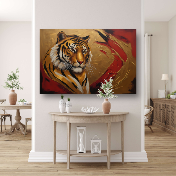 Gouden Tijger Moderne Kunst op Rood poster