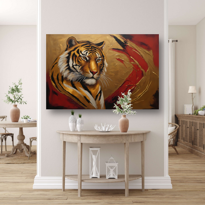 Gouden Tijger Moderne Kunst op Rood poster