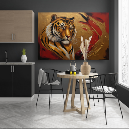 Gouden Tijger Moderne Kunst op Rood poster