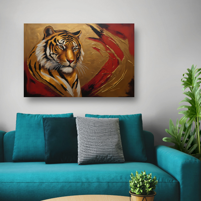 Gouden Tijger Moderne Kunst op Rood poster