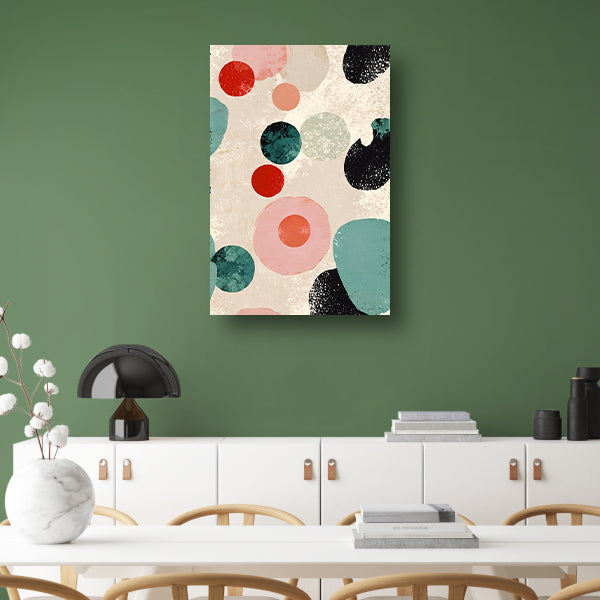 Abstracte kunst met kleurrijke cirkels en texturen canvas met baklijst