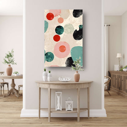 Abstracte kunst met kleurrijke cirkels en texturen canvas met baklijst