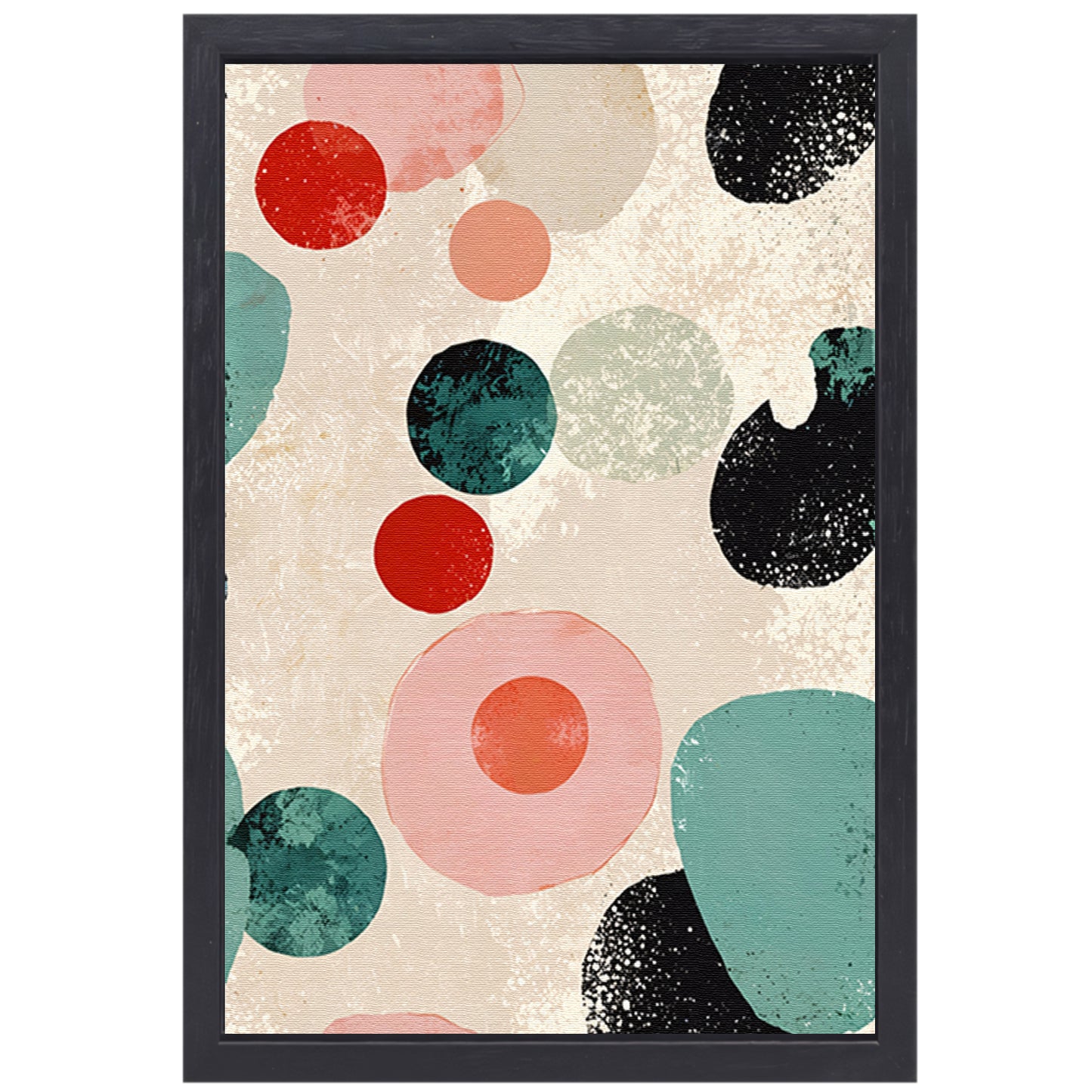 Abstracte kunst met kleurrijke cirkels en texturen canvas met baklijst