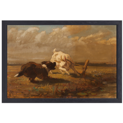 Geiten en Hond Vechtend - Henriëtte Ronner-Knip canvas met baklijst
