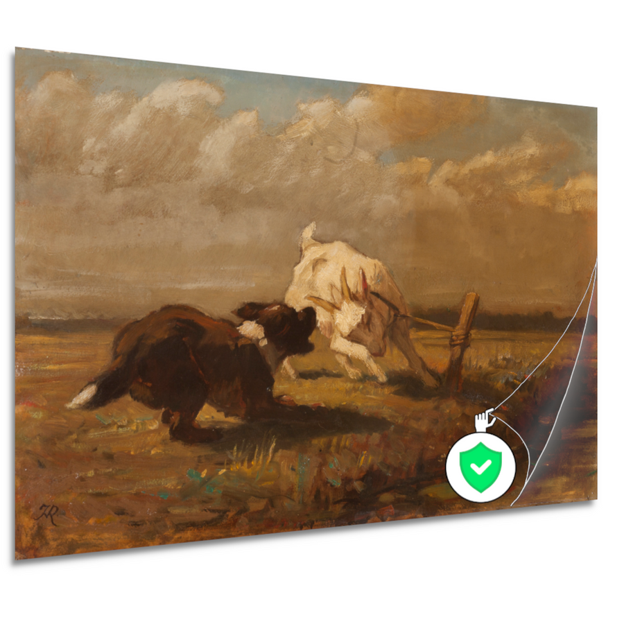 Geiten en Hond Vechtend - Henriëtte Ronner-Knip poster