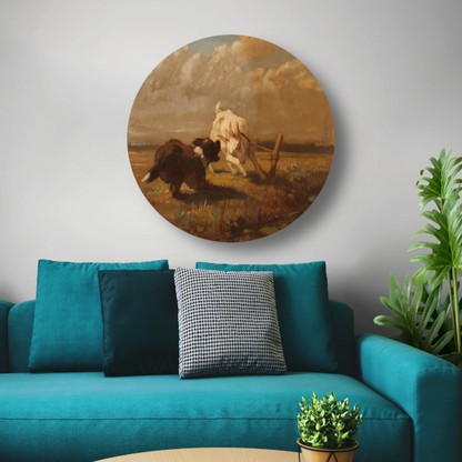 Geiten en Hond Vechtend - Henriëtte Ronner-Knip aluminium muurcirkel