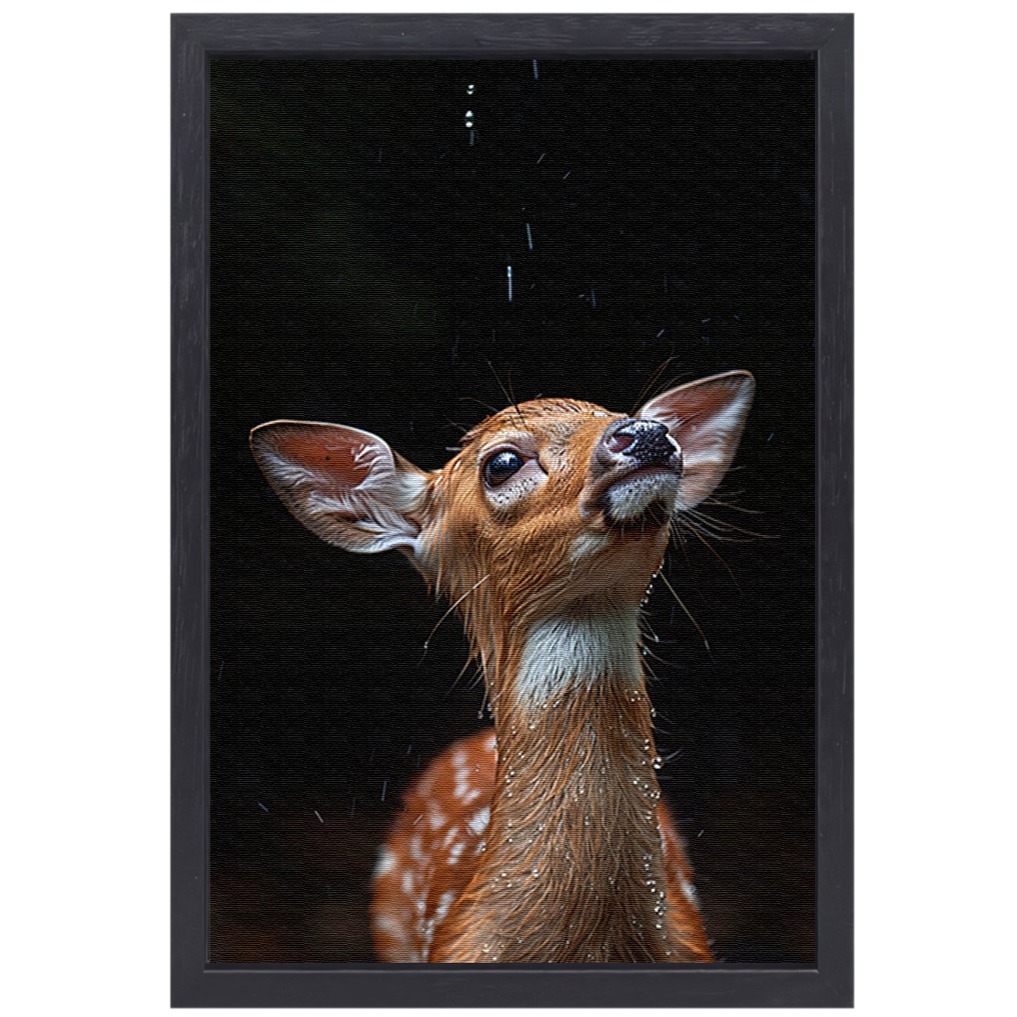 Jonge hert in de regen canvas met baklijst