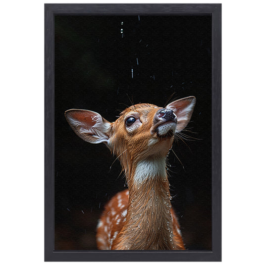 Jonge hert in de regen canvas met baklijst