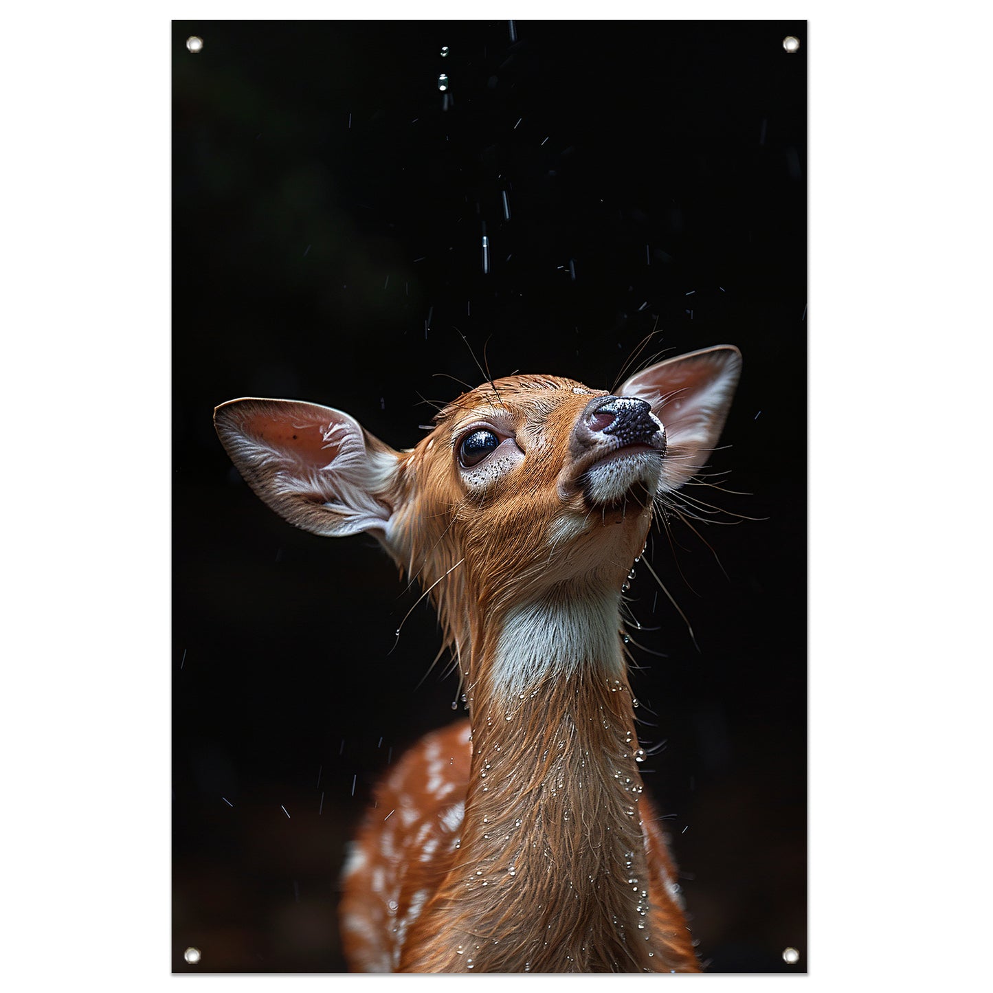Jonge hert in de regen tuinposter
