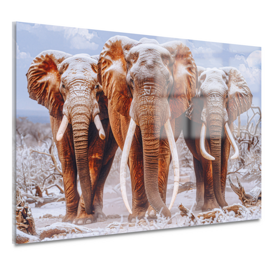 Olifantenfamilie in winterlandschap acrylglas