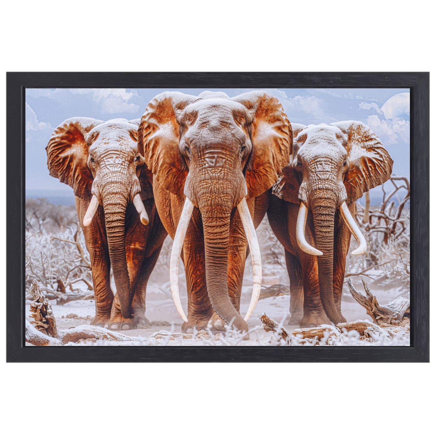 Olifantenfamilie in winterlandschap canvas met baklijst