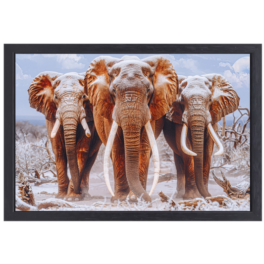 Olifantenfamilie in winterlandschap canvas met baklijst