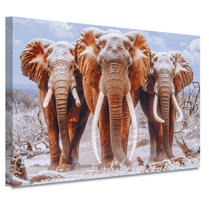 Olifantenfamilie in winterlandschap canvas