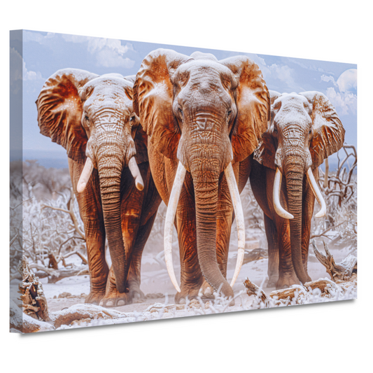 Olifantenfamilie in winterlandschap canvas