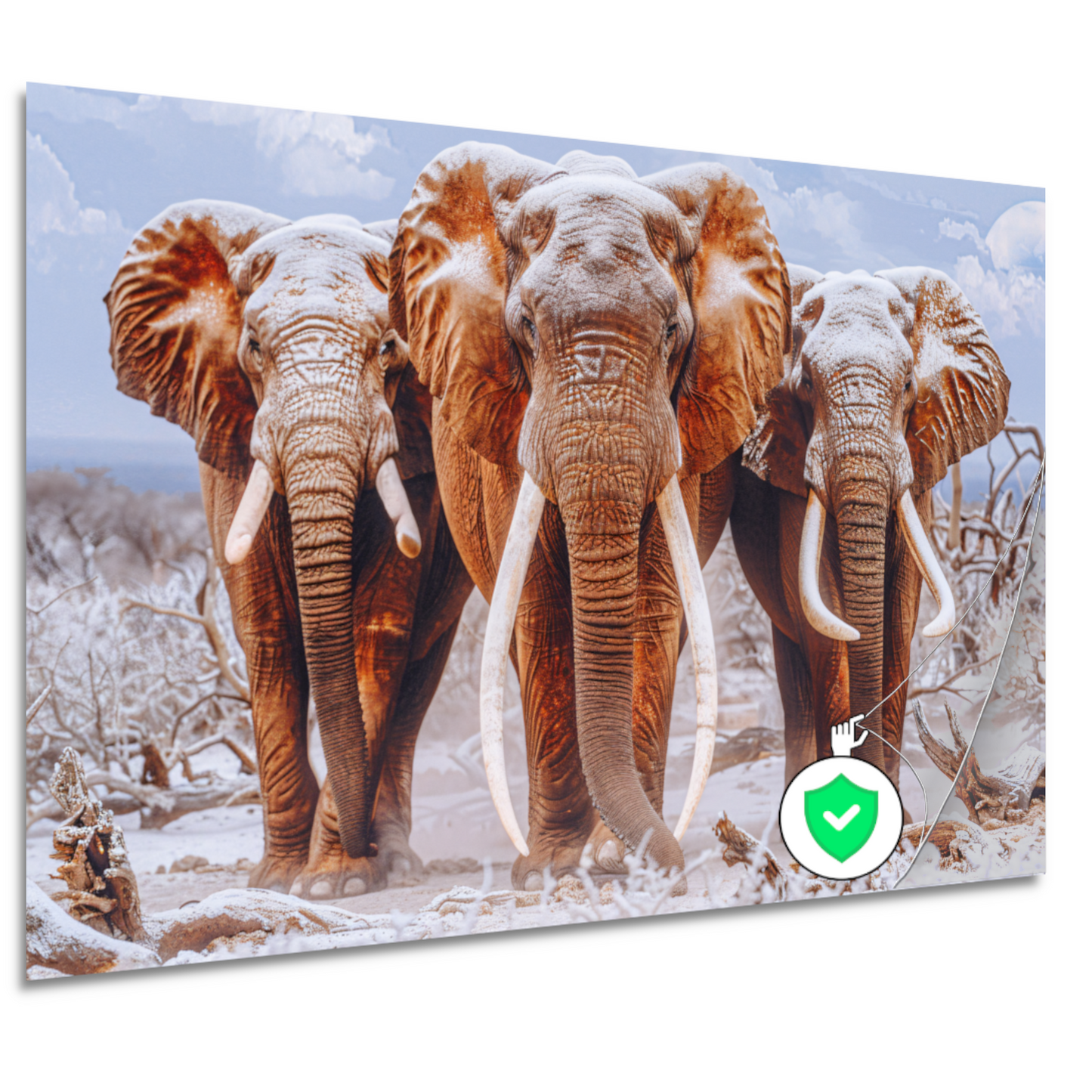 Olifantenfamilie in winterlandschap poster