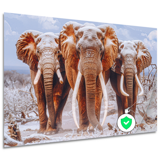 Olifantenfamilie in winterlandschap poster