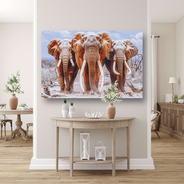 Olifantenfamilie in winterlandschap canvas