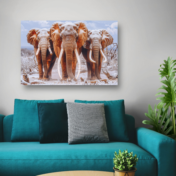 Olifantenfamilie in winterlandschap canvas