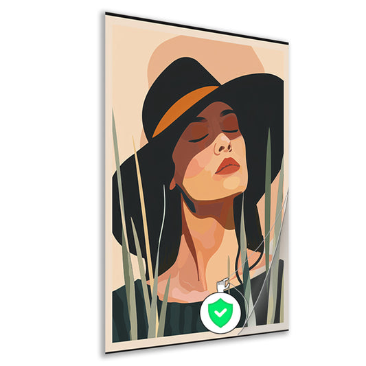 Ontspannen vrouw met hoed onder zon poster