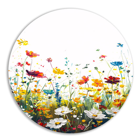 Impressionistisch schilderij van kleurrijk bloemenveld aluminium muurcirkel