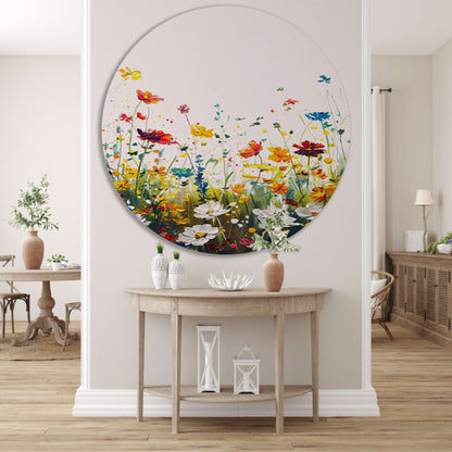 Impressionistisch schilderij van kleurrijk bloemenveld forex muurcirkel