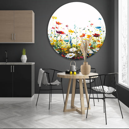 Impressionistisch schilderij van kleurrijk bloemenveld aluminium muurcirkel