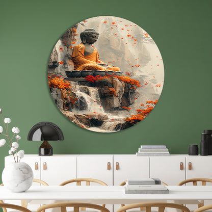Boeddha in herfstdecor met waterval forex muurcirkel