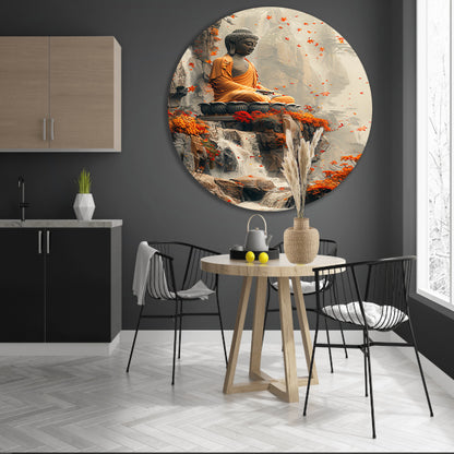 Boeddha in herfstdecor met waterval forex muurcirkel