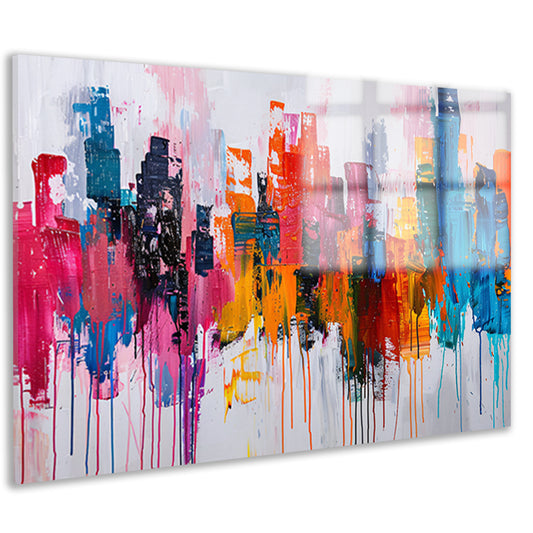 Abstract kleurrijk stadsgezicht op wit doek acrylglas