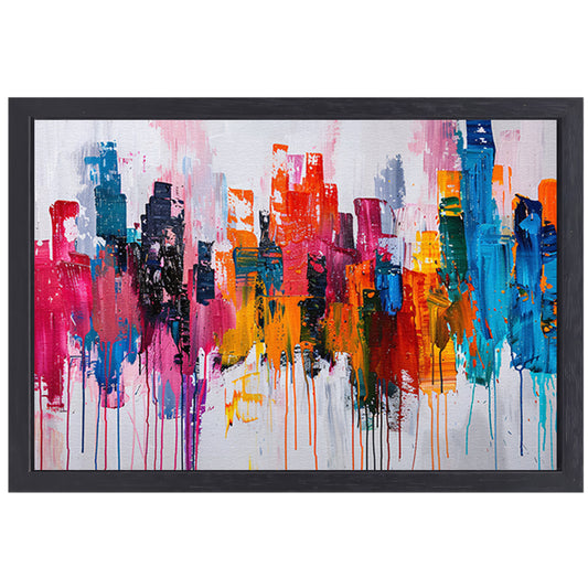 Abstract kleurrijk stadsgezicht op wit doek canvas met baklijst