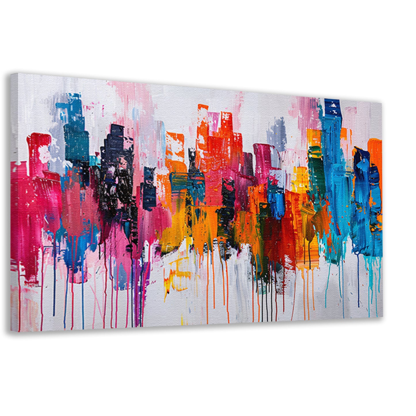 Abstract kleurrijk stadsgezicht op wit doek canvas