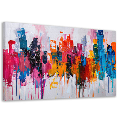 Abstract kleurrijk stadsgezicht op wit doek canvas