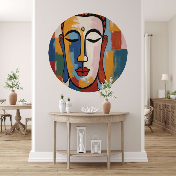 Kleurrijke Boeddha van Sereniteit en Wijsheid aluminium muurcirkel