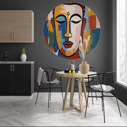 Kleurrijke Boeddha van Sereniteit en Wijsheid aluminium muurcirkel