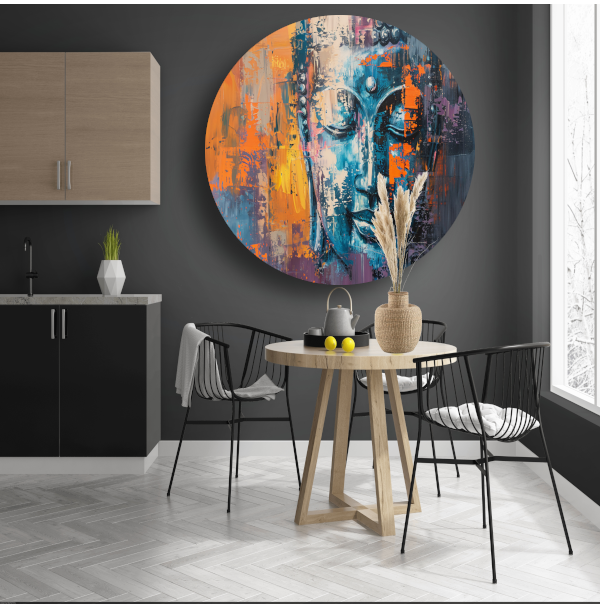 Moderne abstracte interpretatie van Boeddha in kleur forex muurcirkel