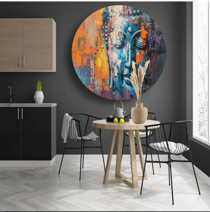 Moderne abstracte interpretatie van Boeddha in kleur forex muurcirkel