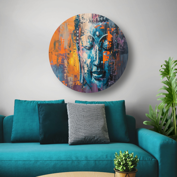 Moderne abstracte interpretatie van Boeddha in kleur forex muurcirkel