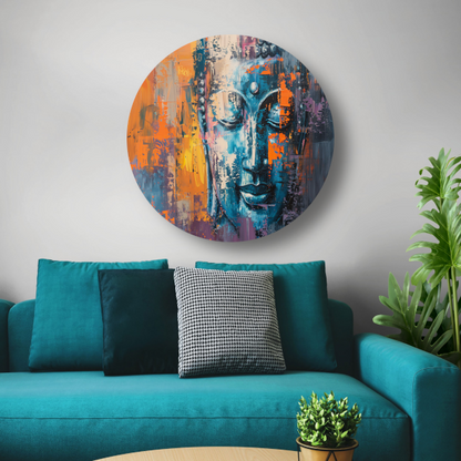 Moderne abstracte interpretatie van Boeddha in kleur forex muurcirkel
