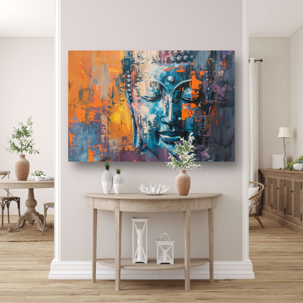 Moderne abstracte interpretatie van Boeddha in kleur acrylglas