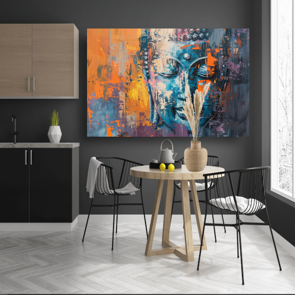 Moderne abstracte interpretatie van Boeddha in kleur acrylglas