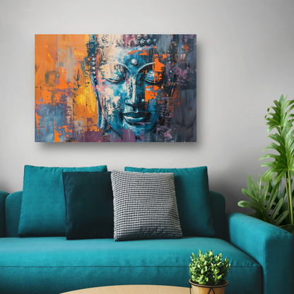 Moderne abstracte interpretatie van Boeddha in kleur acrylglas