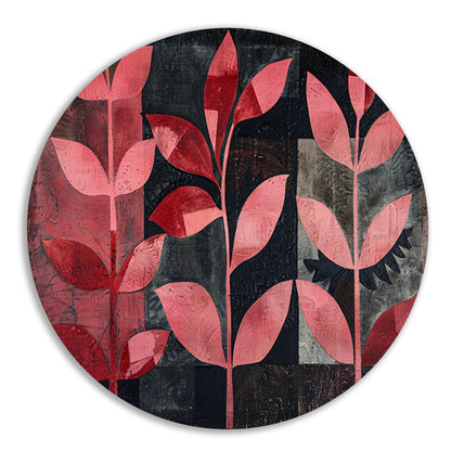 Abstracte kunst met rode bladeren op zwart forex muurcirkel