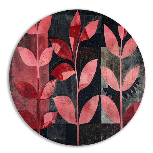 Abstracte kunst met rode bladeren op zwart forex muurcirkel