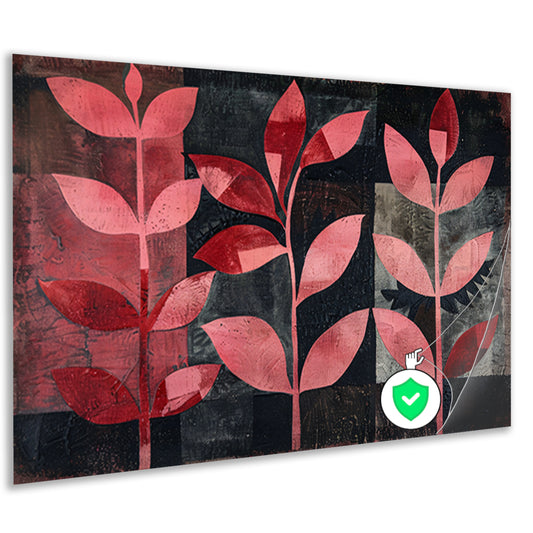 Abstracte kunst met rode bladeren op zwart poster