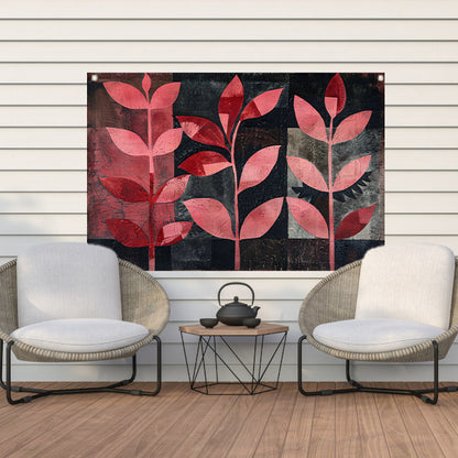 Abstracte kunst met rode bladeren op zwart tuinposter